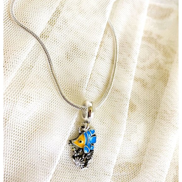 Colorful Enamel Fish Silverplated Pendant Sterling Silver Necklace 18" - Picture 4 of 6